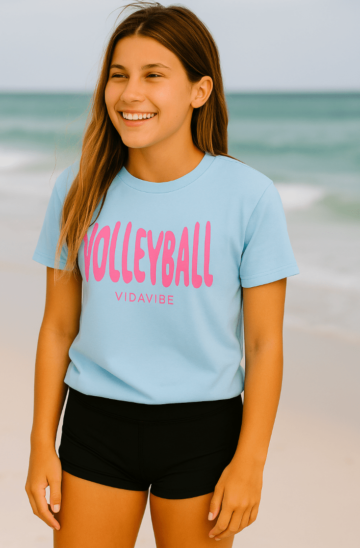 Blue and Pink Volleyball Tee
